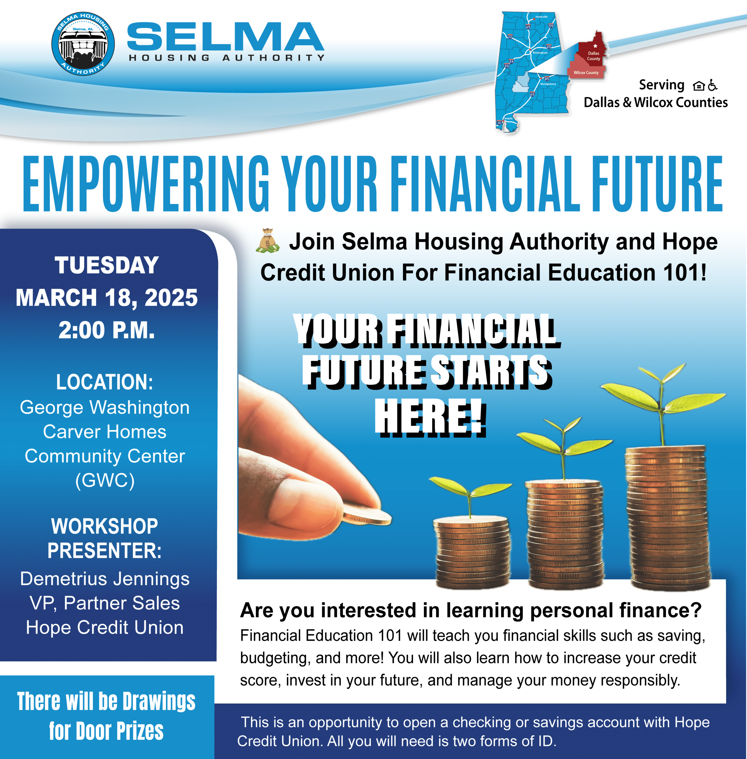 Selma Housing Authority is excited to partner with Hope Credit Union to bring you Financial Education 101